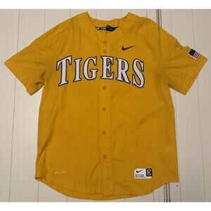 Mens Nike Dri Fit LSU Baseball Jersey Gold Tigers Size Medium Button Up Skenes